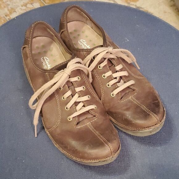 Clarks Wave Walk Womens Brown Leather Lace Up Comfort Shoes Size 8.5 W - Picture 2 of 10